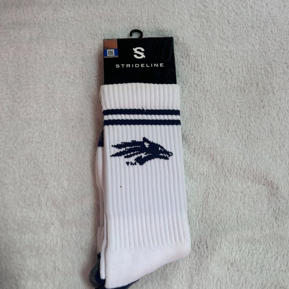 Strideline Nevada Wolf Pack Full Knit 1 Strapped Fit Crew Socks, NCAA White New